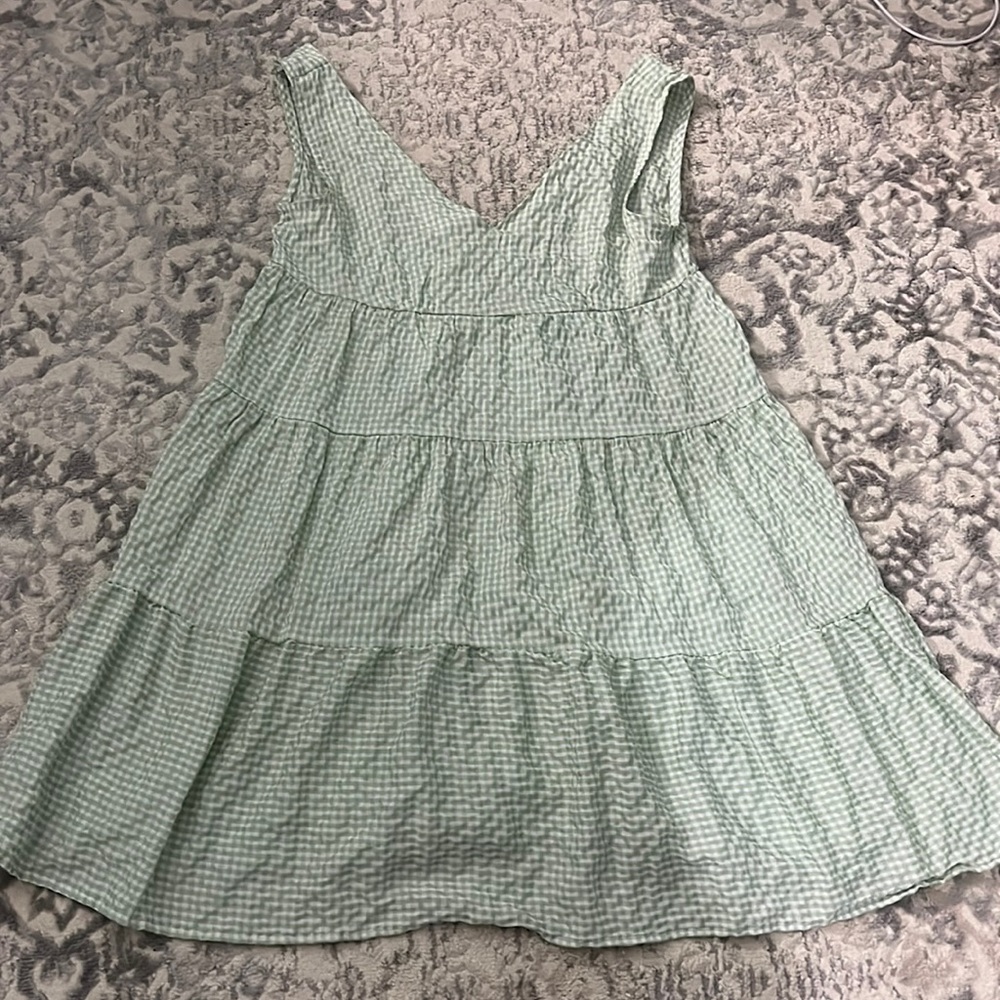 SHEIN green and white checkered sun dress